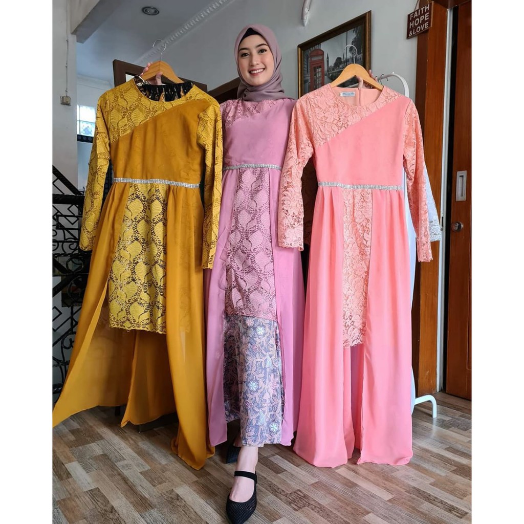 PB&gt; SET KEBAYA ALENA CERUTI - KEBAYA BRUKAT MODERN - KEBAYA BRUKAT KOMBINASI CERUTI IMPORT