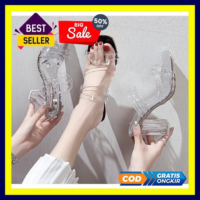 Sandal Hils Wanita Hak Kaca Cod Sandal Hils Wanita Import Kaca Sandal  Hak Kaca Andini Jelly New/Sa
