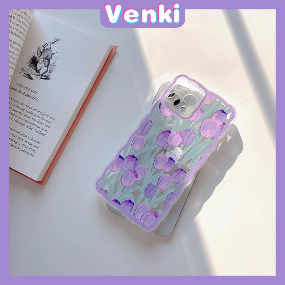 iPhone Case Silicone Soft Case Clear Case Wave Non-Slip Shockproof Camera Full Coverage Protection Purple Tulip For iPhone 13 Pro Max iPhone 12 Pro Max iPhone 11 iPhone 7 Plus