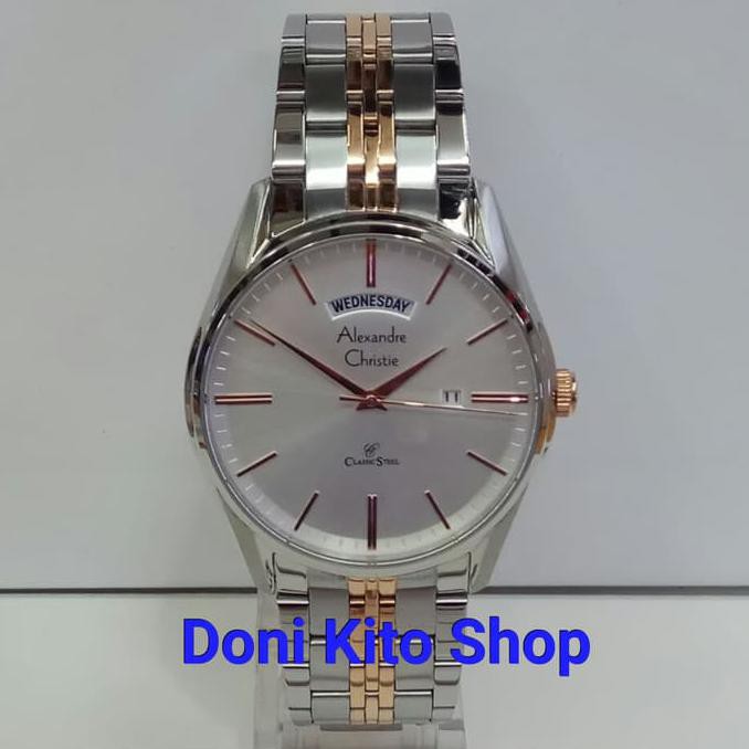 Jam Tangan Pria Original Alexander Cristie AC8588 Silver Rose Gold