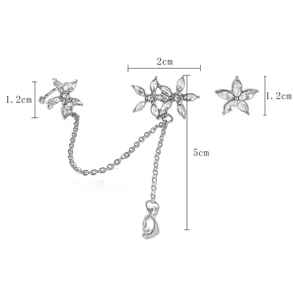 Anting Tusuk Gantung Asimetris Desain Bunga Hias Kristal Aneka Warna Gaya Korea Untuk Wanita