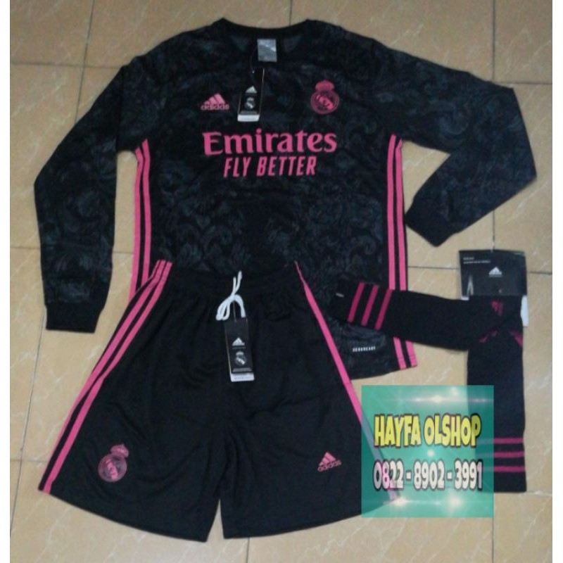 SATU SET JERSEY REAL MADRID 3RD LENGAN PANJANG MUSIM 2020 - 2021
