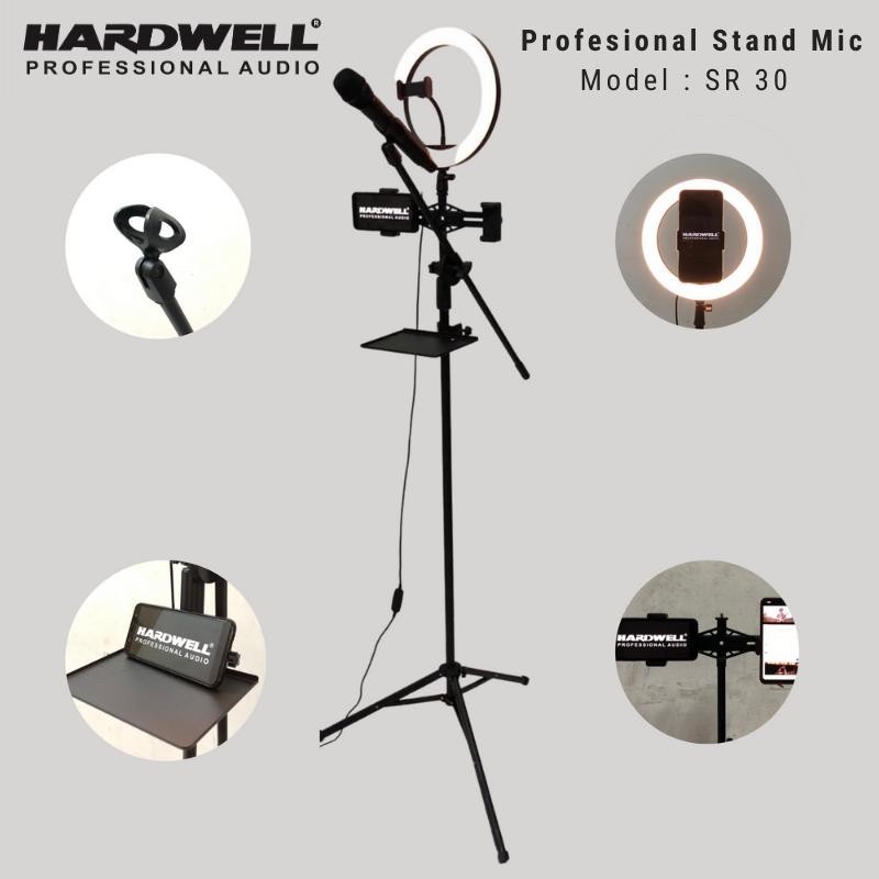 Stand Mic HARDWELL SR30 SR-30 Tripod HP Live Streaming + Lampu Effect
