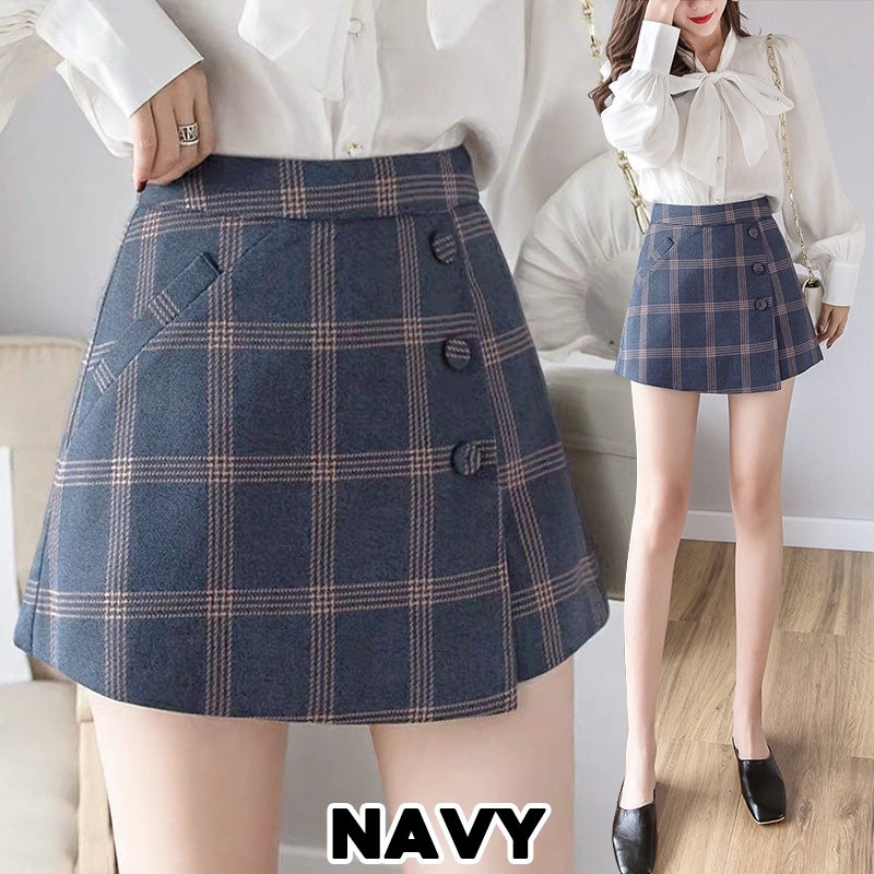 KARAKOREA 8300 Solar Korean Short Pants/Skort Skirt/Celana Pendek Wanita Gaya Korea Motif Kotak/Celana Korea Pants