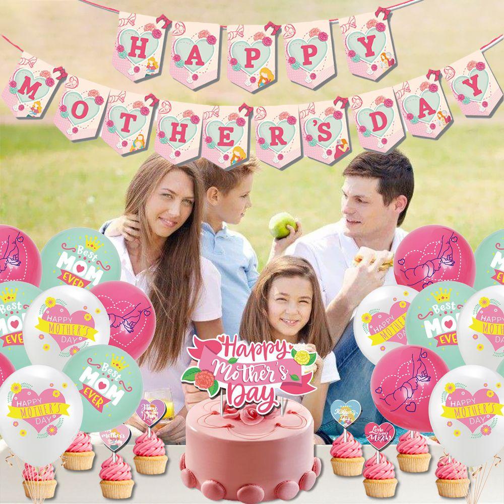 Nanas Dekorasi Hari Ibu Set Best Mom Ever Cake Toppers Perlengkapan Pesta Balon Latex