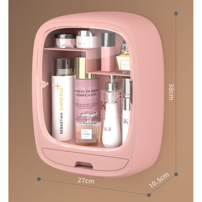 Rak Kosmetik Gantung Oval Tempat Make Up Organizer Kotak Makeup Kamar Mandi Storage Tempel