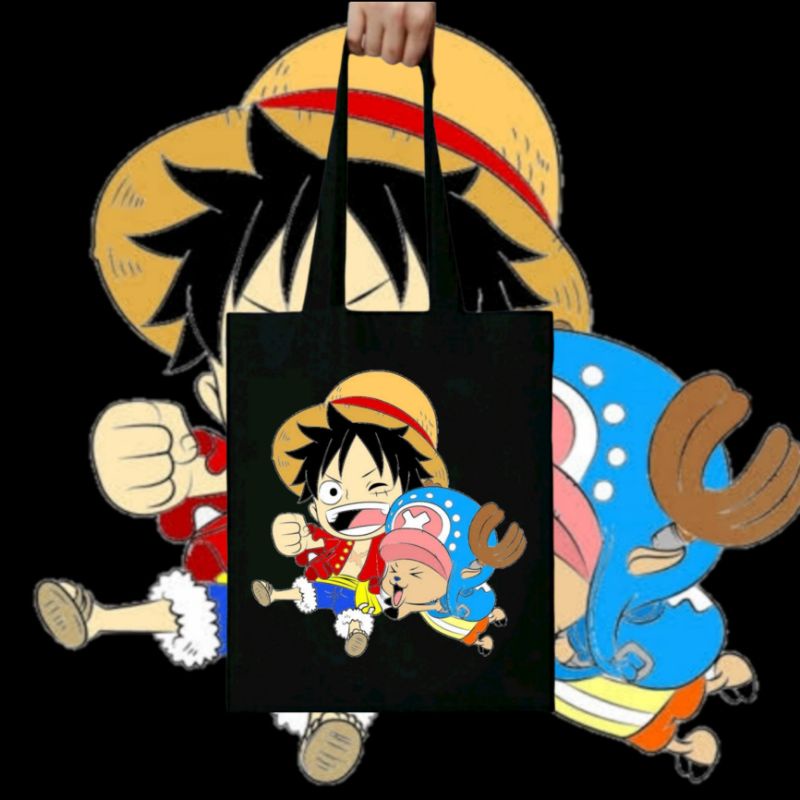 Totebag Anime ONEPIECE Tote bag distro kanvas katun Resleting tas jinjing hitam sling bag pria wanit