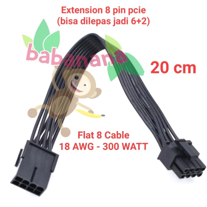 Extension kabel pcie 8 pin FLAT 20CM 6+2 18awg cable mining vga