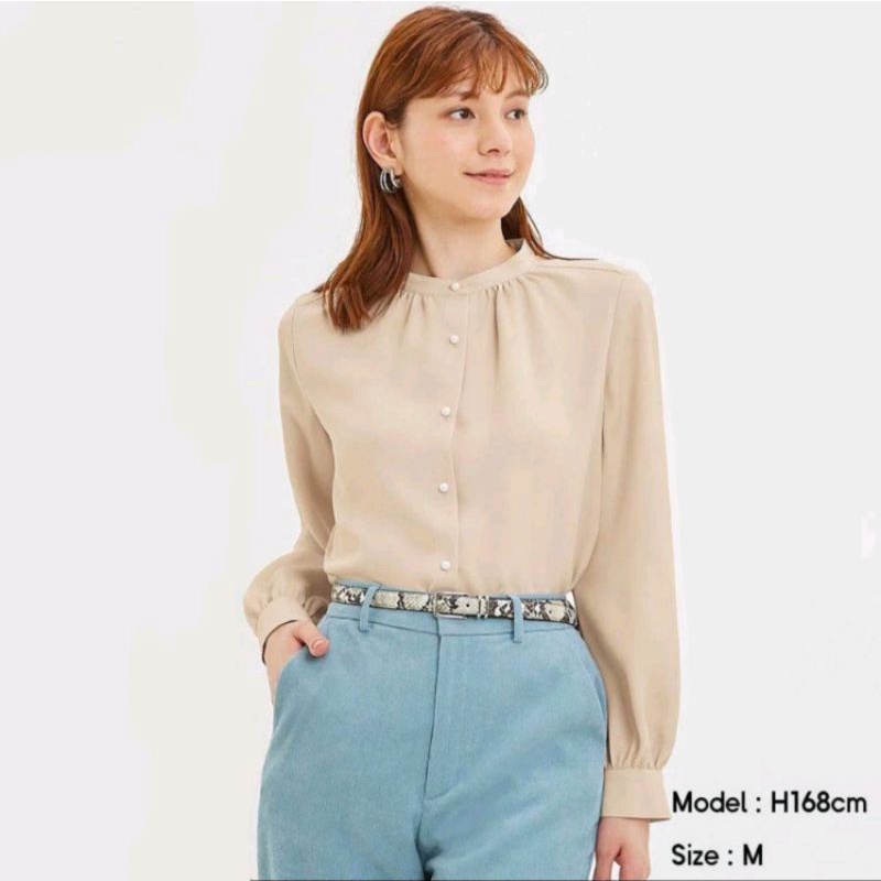 kemeja blouse wanita lengan panjang formal/ pearl button shirt blouse/ casual GU767