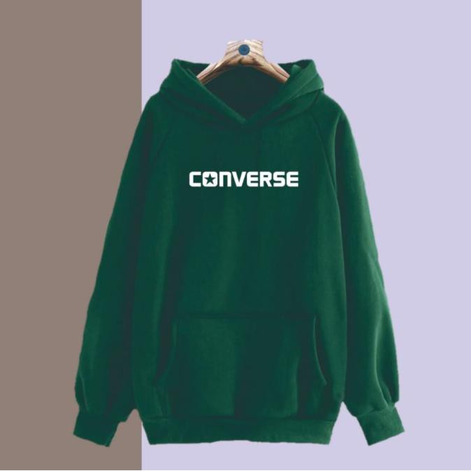 Produk Terbaru Sweater Hoodie Fashion Sport Converse Ijo Toska Branded Pria Wanita - Putih, S