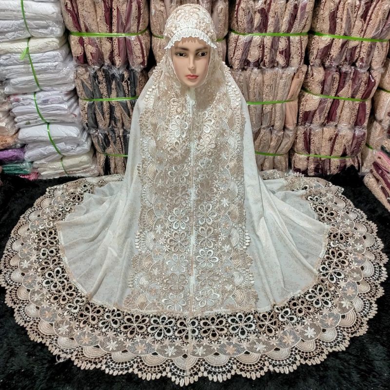 Mukena Mukenah Mukna Jumbo dewasa Renda Bordir Katun Poil Full Kd Mix Motif Prada Putih Milo Bw Adem