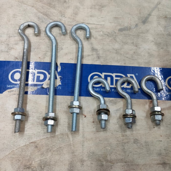 baru gantungan/Hook bolt 8×40 mm drat kasar plus mur sama ring dtp