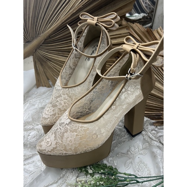 sepatu wanita cantik  vilea nude pita 12cm tahu