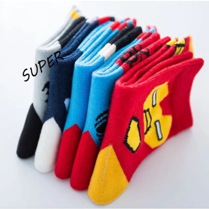 3 PASANG KAOS KAKI ANAK MOTIF SUPERHERO KEREN TK&amp;SD