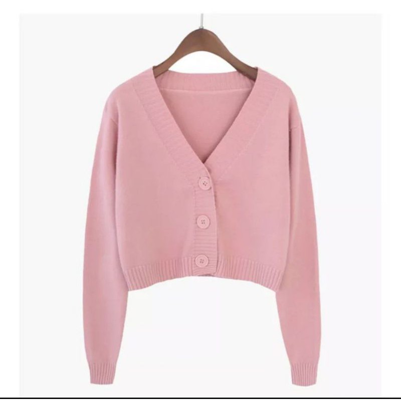 cardigan rajut/crop milenia/rajut bailey-pink dusty