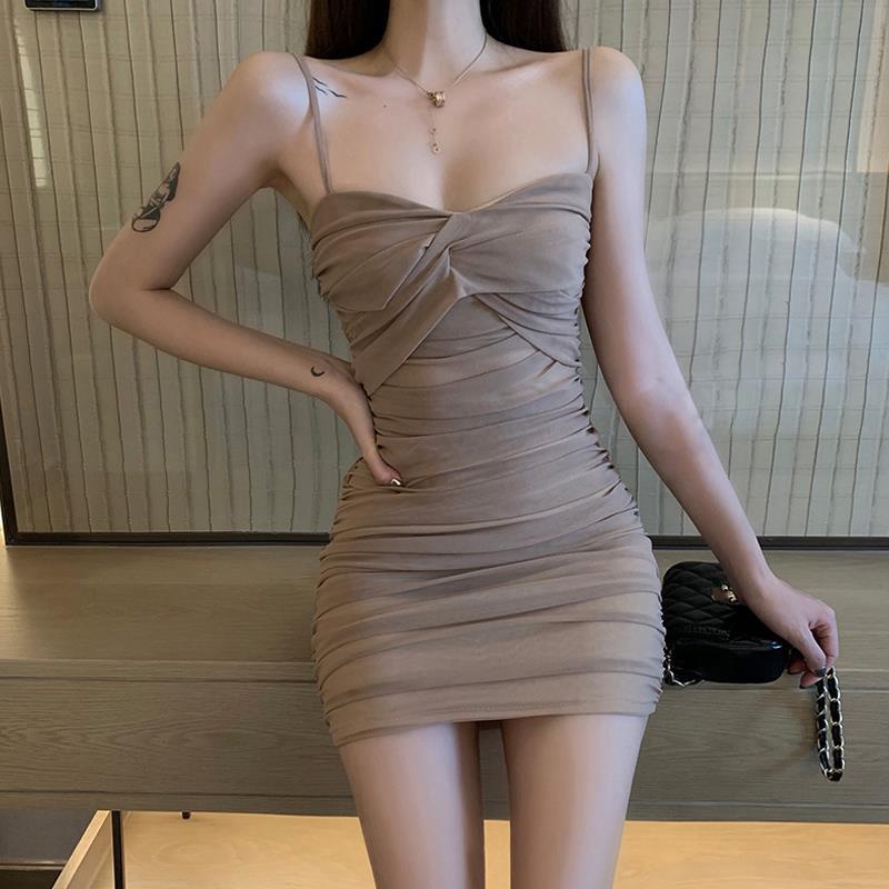 dress korean style summer feminin mesh gauze night sexy slim suspender skirt bag hip dress female