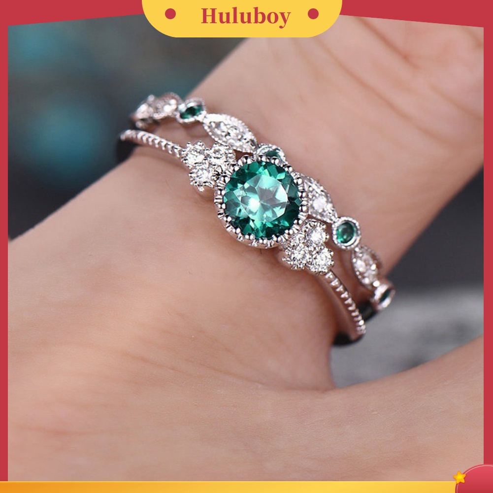 Hu Hu Hu Hu Hu Alat Bantu Pasang Kacamata♡ 2pcs / Set Cincin Wanita Hias Cubic Zirconia Bulat Hias Berlian Imitasi Untuk Pernikahan