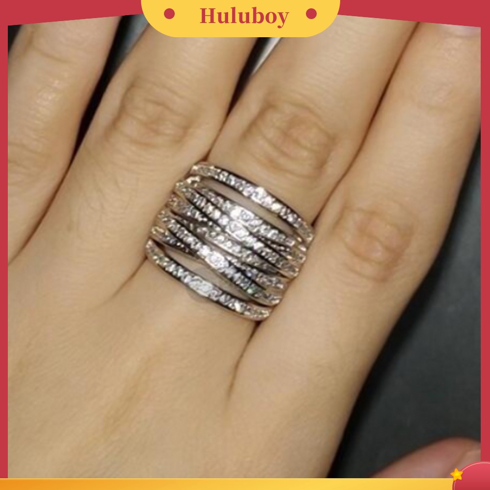 Hu Hu Hu Hu Hu Alat Bantu Pasang Kacamata♡ Cincin Multilayer Model Silang Aksen Berlian Imitasi Untuk Wanita