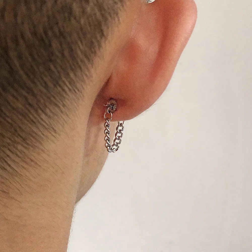 Anting Rumbai Rantai Korea Anting Tusuk Hip Hop Silver Untuk Unisex