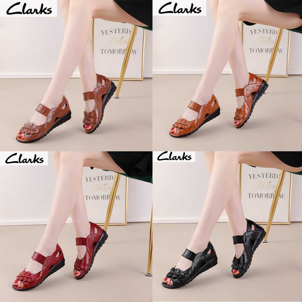 Clarks new pita  woman  clarks flat wanita kulit asli  Sepatu sandal flat