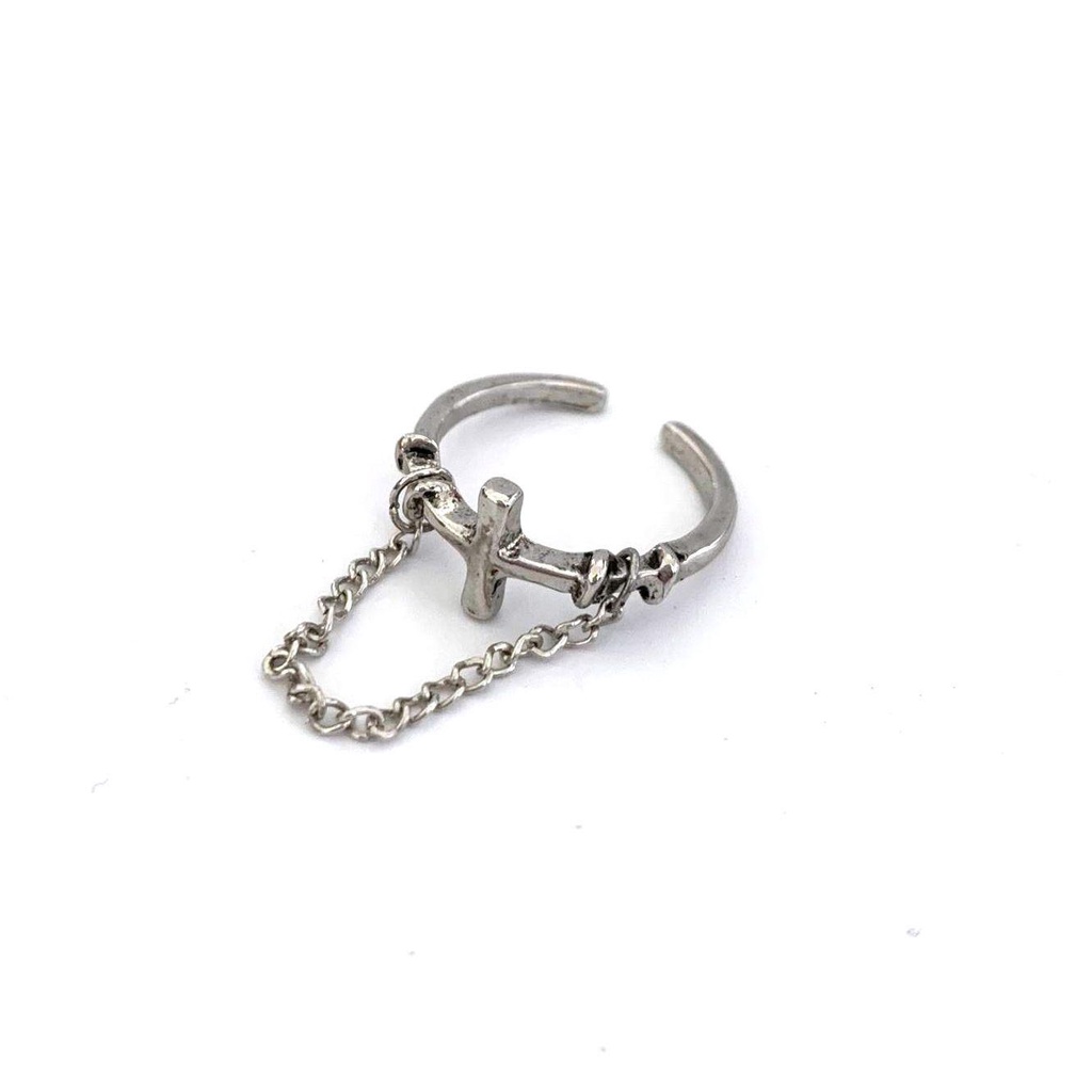 Cincin Silang Rantai LILY Pesta Antik Perak Gothic Simple Adjustable