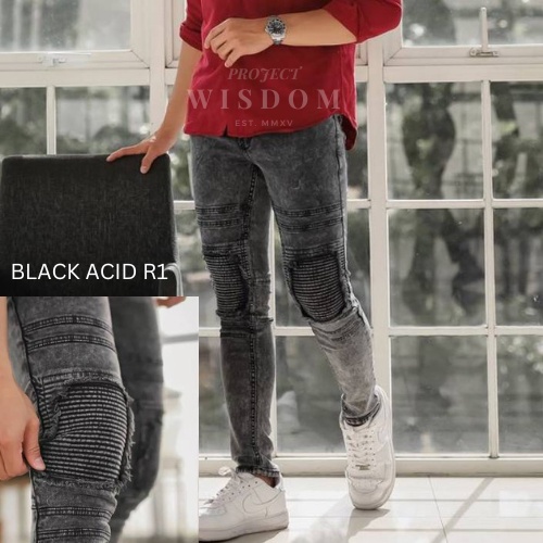 WISDOM - Skinny Jeans Bikers Pria Celana Jeans Sobek Ripped Pria | Full Softjeans Stretch