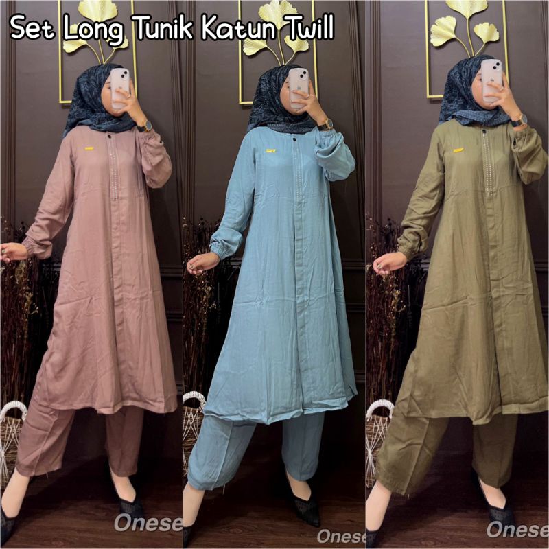(Bisa COD) Setcel Long Tunik Katun Twill Premium/Longset Twill/Setcel Polos
