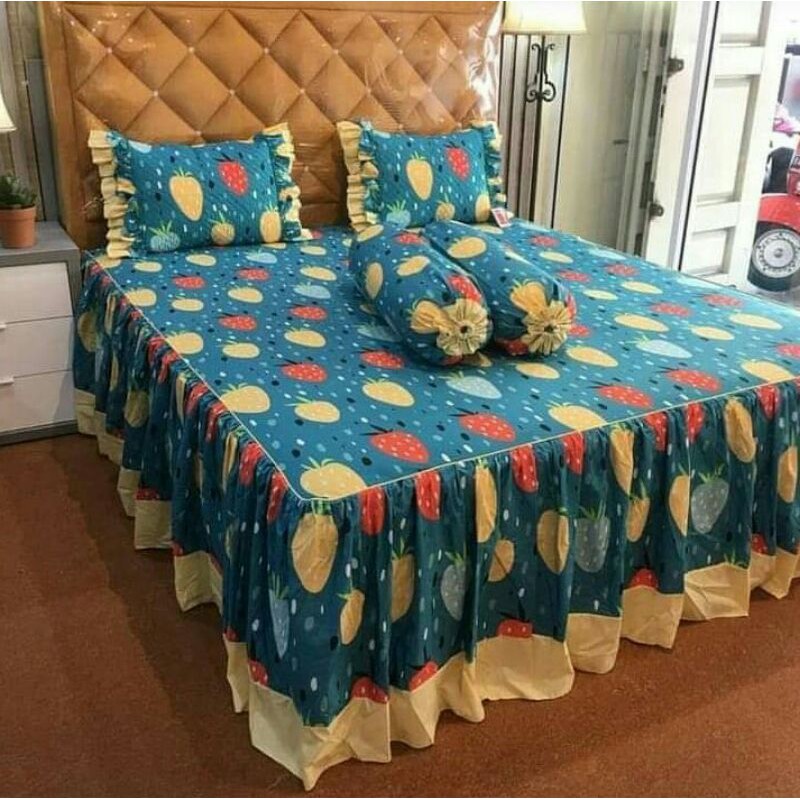 Sprei katun rumbai motif STRAWBERRY Ukuran 100x200-200x200