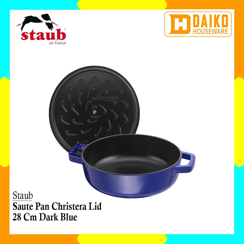 Panci Staub Round Saute Pan Chistera Lid 24Cm Dark Blue Cocok Untuk Semua Jenis Kompor Original Staub