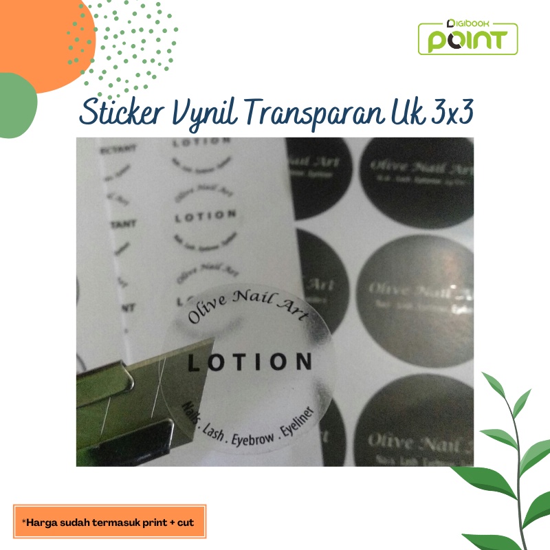

CETAK / PRINT STIKER VINYL TRANSPARAN LABEL - UK 3x3, POTONG KOTAK