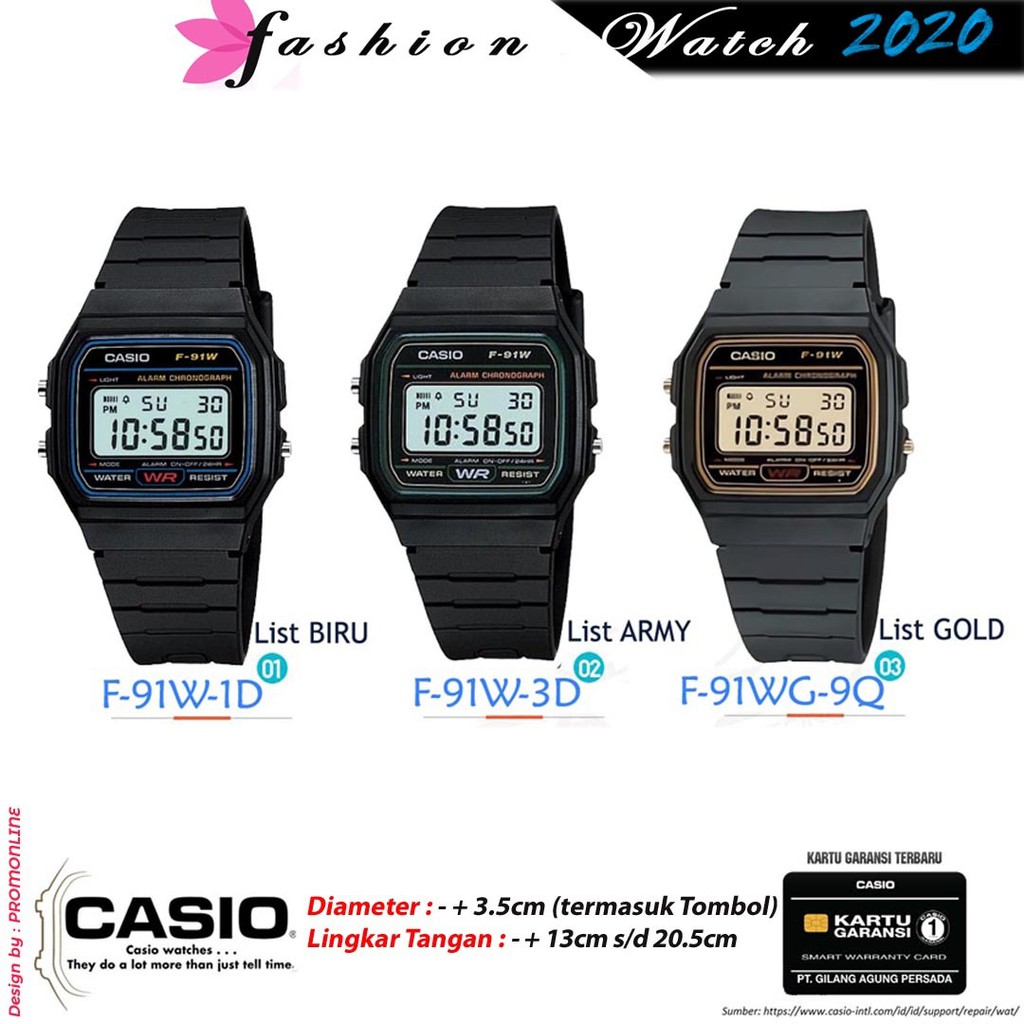 Casio ORIGINAL Digital F-91W Series - Jam Tangan Unisex Hitam F91 Garansi TOKO