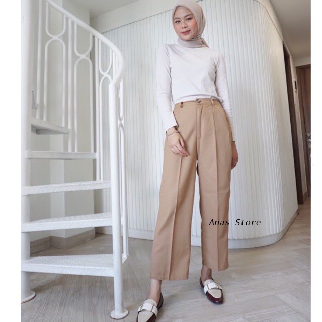 Celana Kulot Highwaist Bahan Premium Linen Wide Leg Cullotes - Linen Cullote Pants