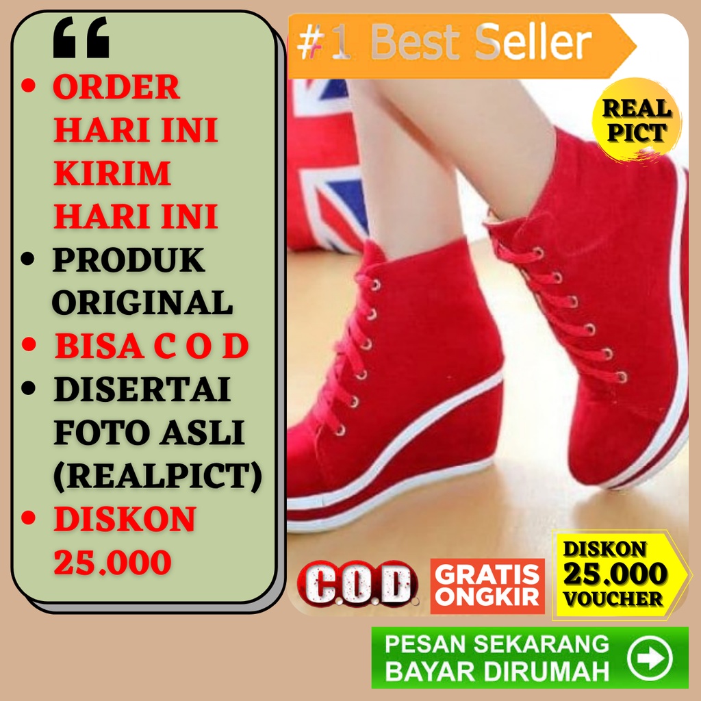Sepatu Spatu Boots Boot Wedges Widges Wegdes Wanita Cewek Import Murah Anak Perempuan Korea 8cm Mera