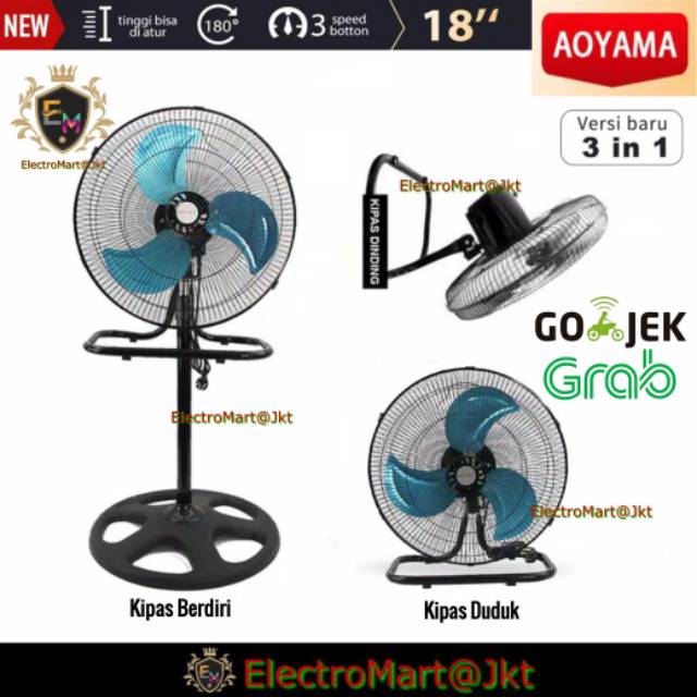 Kipas Angin Besi Ternado 3in1 18 inch Aoyama Berdiri / Duduk / Dinding