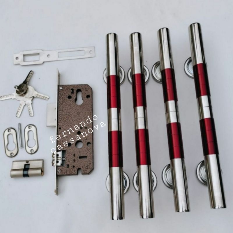 Paket hemat 4pcs Handle pintu gagang pintu rumah 33cm 45cm+1 set bodi kunci pelor