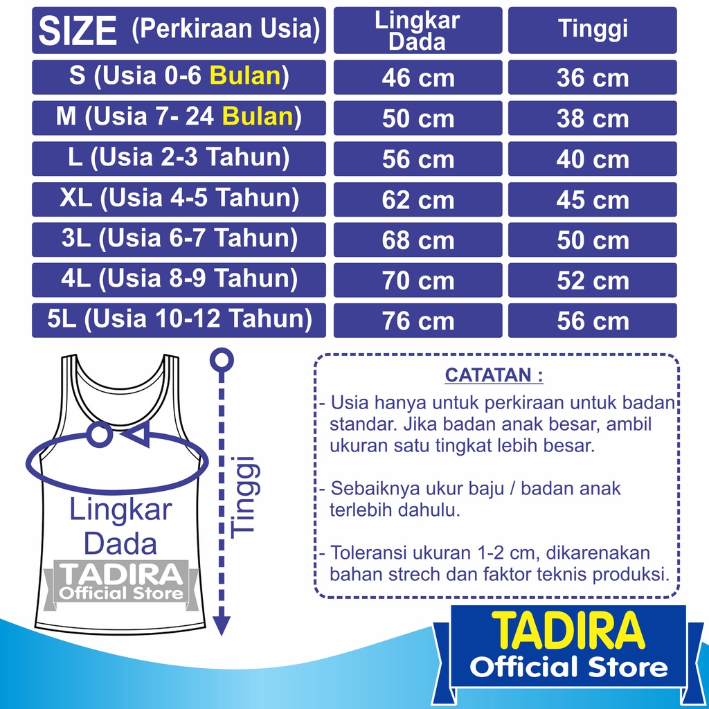 6 Pcs Singlet Anak Putih Tanpa Bolong Bolong Kaos Dalam Anak Laki Dan Perempuan TADIRA Store