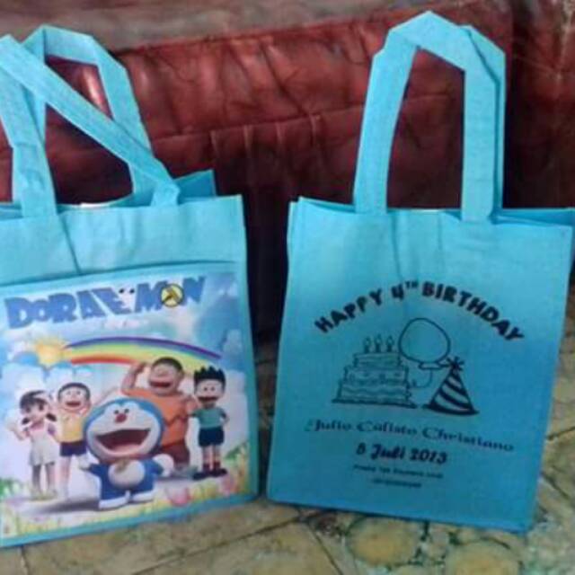 

Tas souvenir ultah anak model kantong+sablon