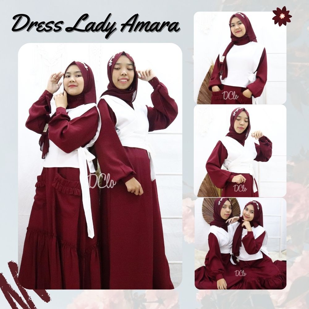 Lady Amara Dress Set Gamis + Vest Rompi Tali Wanita Remaja Dewasa Bahan Itty Crepe Premium Size L / Dress Kondangan Cewek Kekinian Elegan Simple 2022 / Baju Pesta Viral Beraneka Warna
