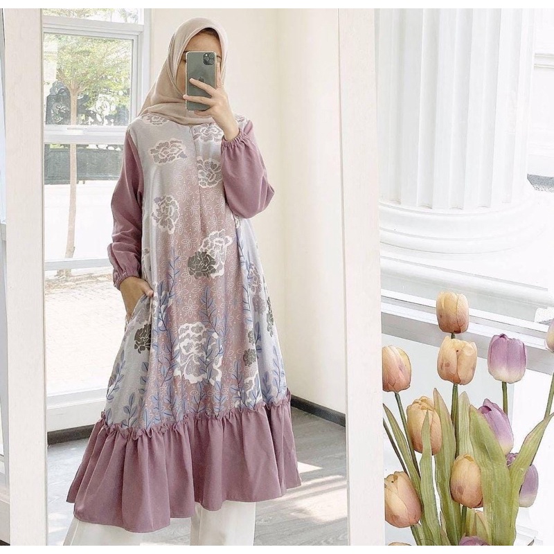 (RPA) LONG TUNIK NECLA ROSE KOMBINASI RAYON PREMIUM