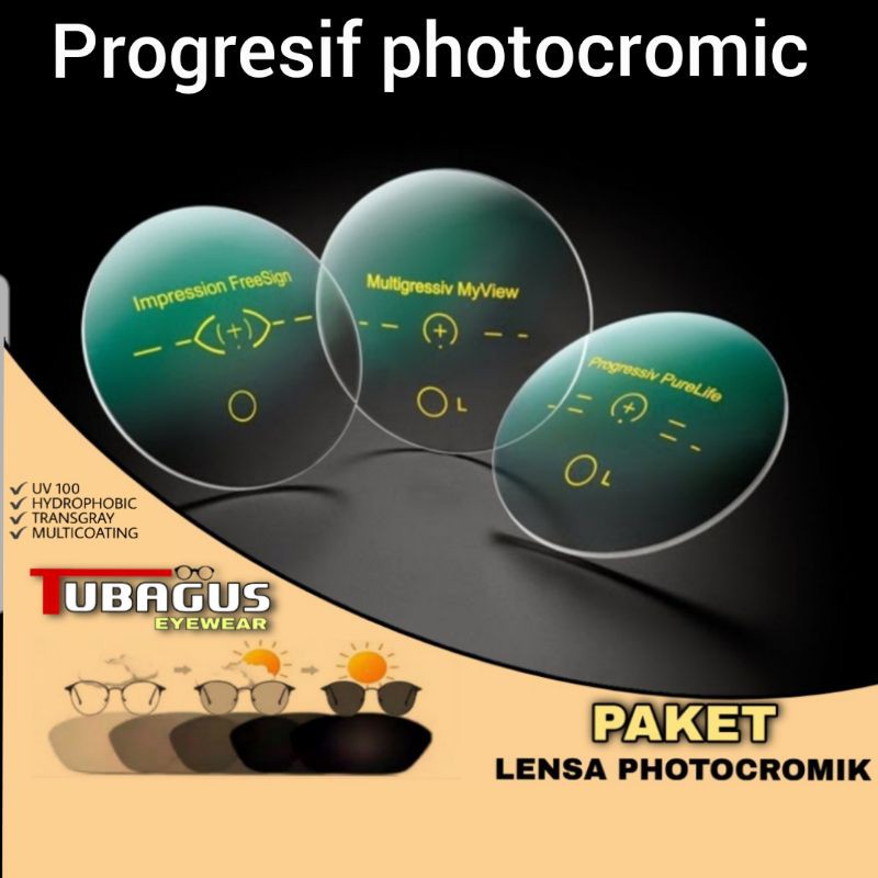 lensa progresif photocromic antiradiasi berubah warna /progresif photocromic jauh dekat  tanpa batas