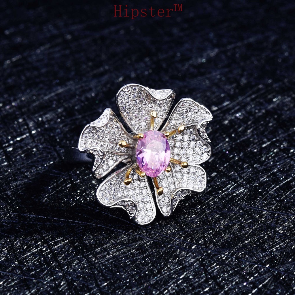 Elegant Elegant Micro-Inlaid Diamond Flower Luxury Two-Color Ring