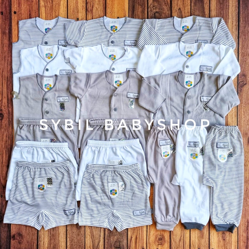 FLUFFY Paket Original Lengkap Baju Bayi (0-3 Bln) Perlengkapan Baru Lahir & Kado Bayi SNI-NOVA FULL GREY