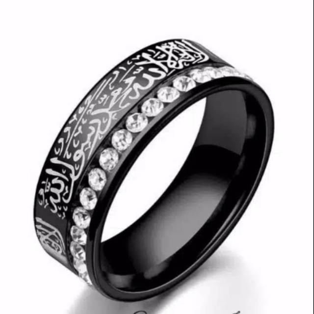 Cincin titanium lafadz tauhid hitam permata
