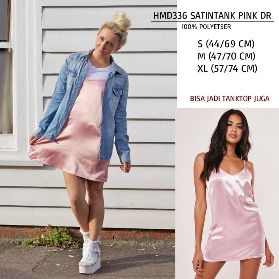 Dress Seksi Wanita Murah H&M 336 Satin Tank Pink