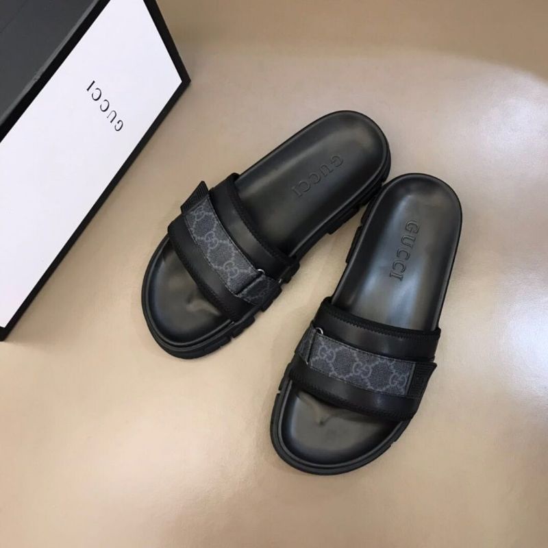 sandal gucci pria slide sendal flat selop cowok gg gc mirror quality slippers hitam