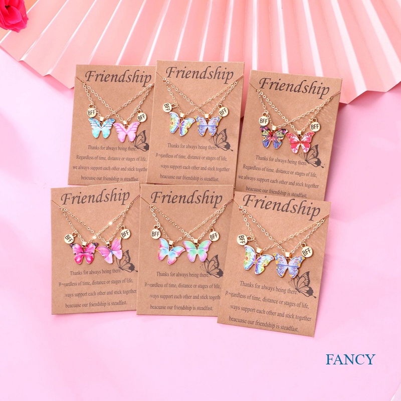 2pcs / Set Kalung Persahabatan Dengan Liontin Kupu-Kupu Warna-Warni Gaya Korea Untuk Wanita