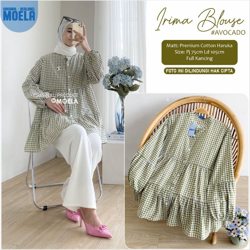 Ribel / Ribis / Irima / Sioka / Haica / Luimi / Blouse Kemeja Atasan Wanita motif Kotak Kotak Square