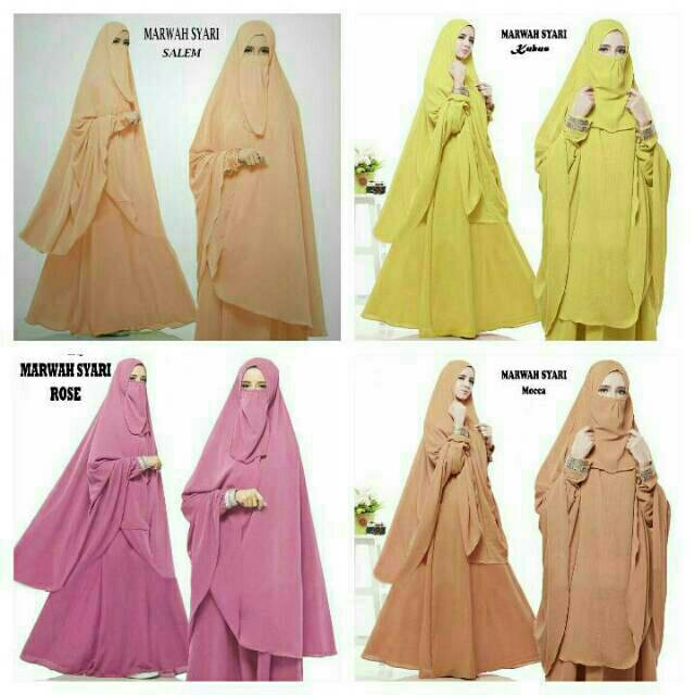 Gamis Set Marwah Syari Plus Cadar Cantik Anggun Terbaru