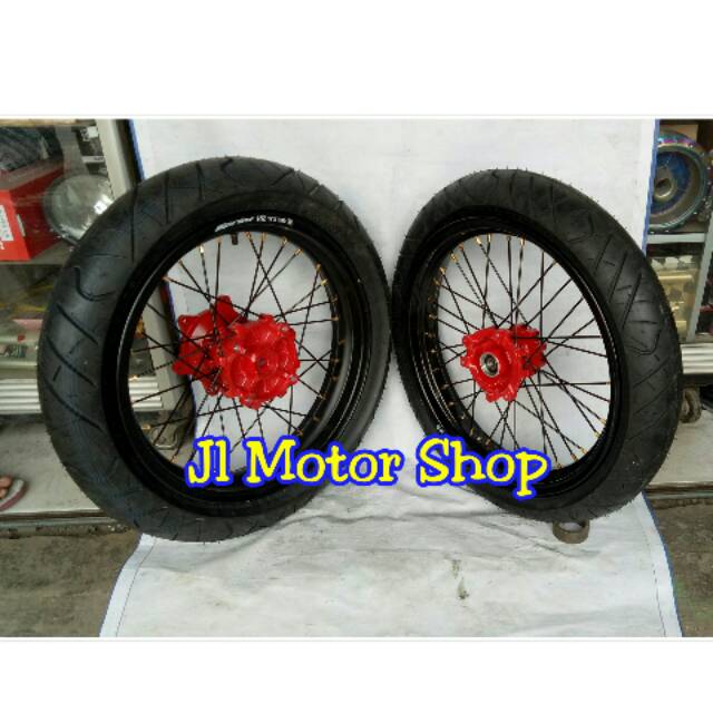 Paketan Velg SuperMoto Honda CRF 150 L Plus Ban - Paket Komplit Velg CRF 150 Tromol ORI Crf