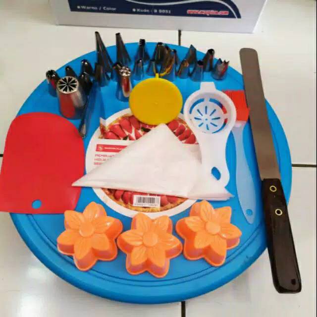 Paket meja putar spuit dekorasi kue tart
